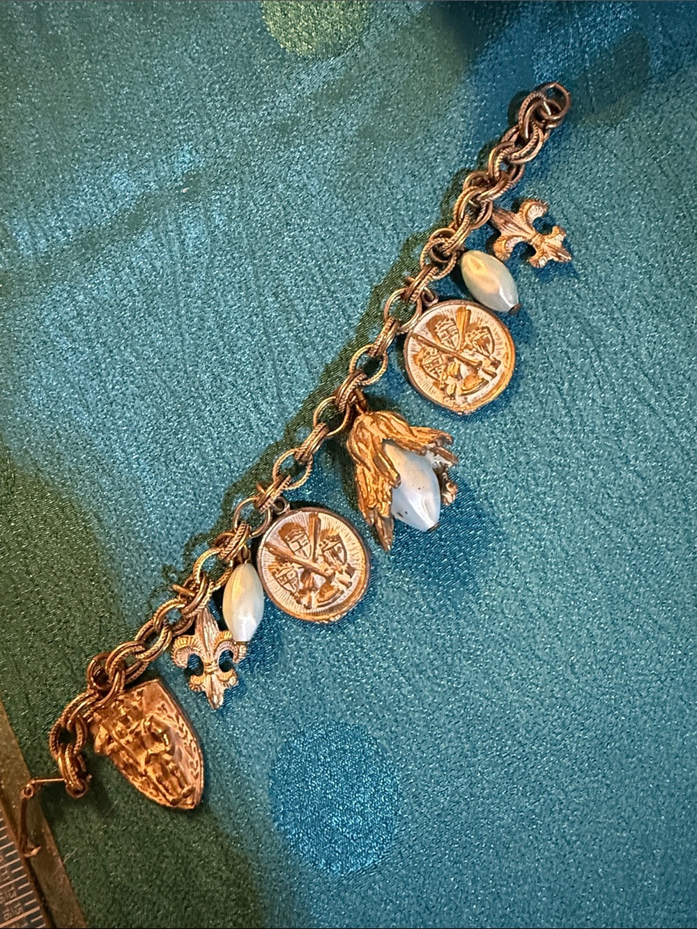 Charm Bracelet with Pearlescent Beads - Women's Jewelry